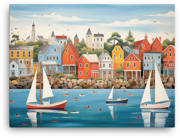 Seaside Town with Sailing Boats Canvas wall art