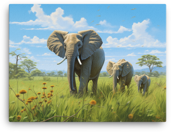 Serengeti Family Stroll Elephant Canvas Wall Art