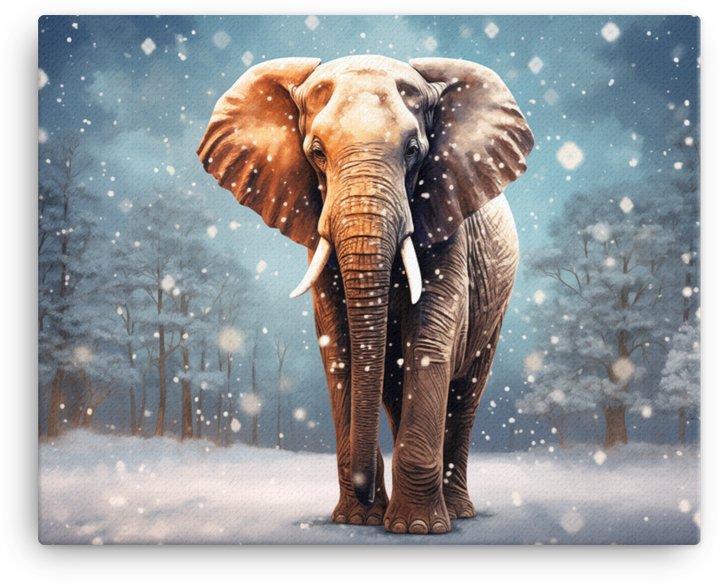 Snowy Serenity Elephant Canvas Wall Art