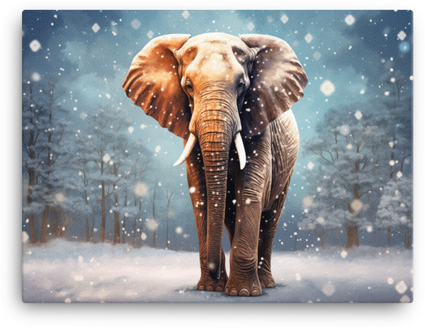 Snowy Serenity Elephant Canvas Wall Art