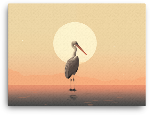 Solitary Stork at Sunset Canvas Wall Art