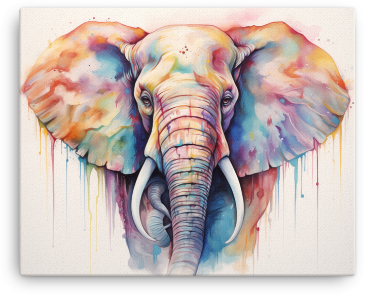 Spectrum Drip Elephant Portrait Canvas Wall Art