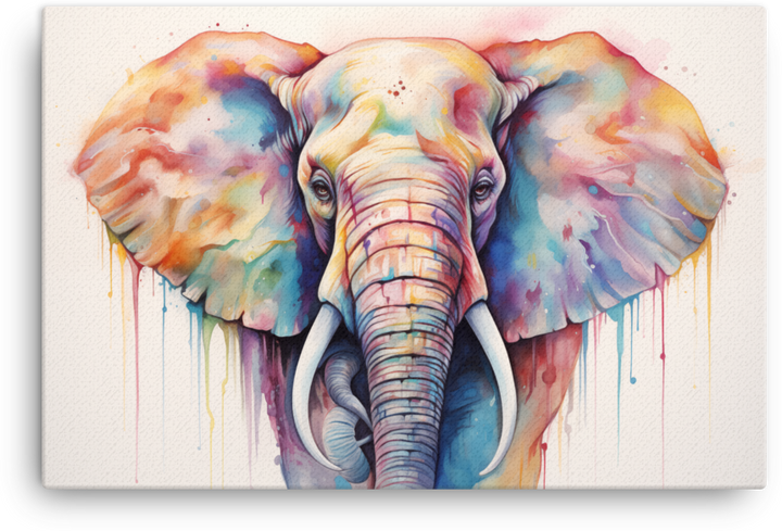 Spectrum Drip Elephant Portrait Canvas Wall Art