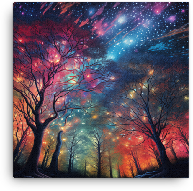 Starlit Sky Through Forest Trees Canvas wall art