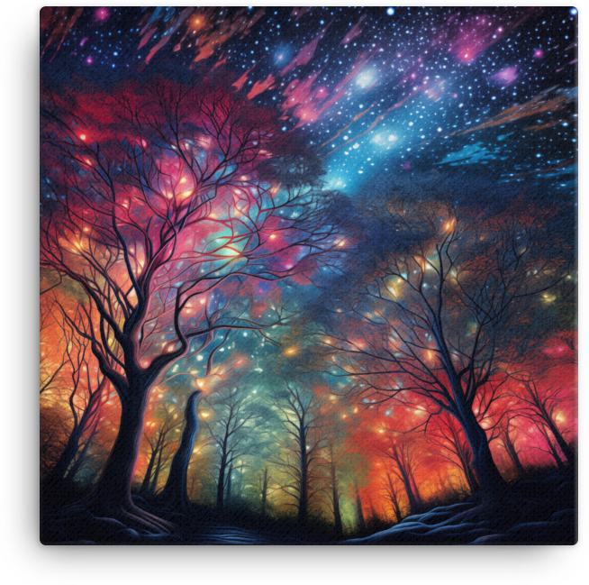 Starlit Sky Through Forest Trees Canvas wall art