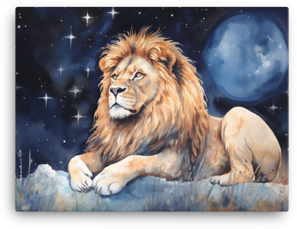 Starry Night Lion Watch Canvas Wall Art