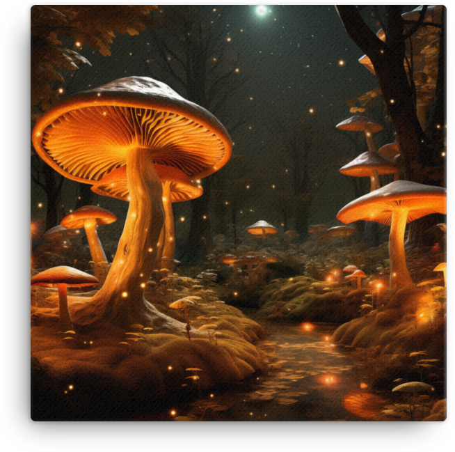 Starry Night Mushroom Haven Canvas