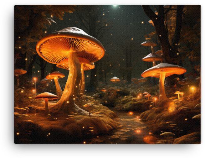 Starry Night Mushroom Haven Canvas