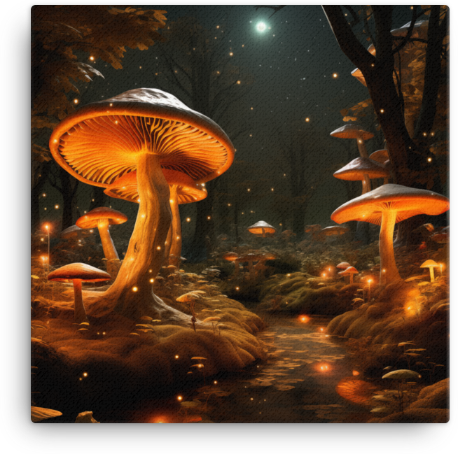 Starry Night Mushroom Haven Canvas