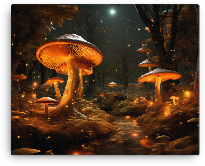 Starry Night Mushroom Haven Canvas