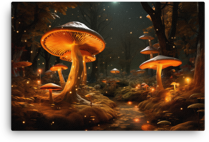 Starry Night Mushroom Haven Canvas