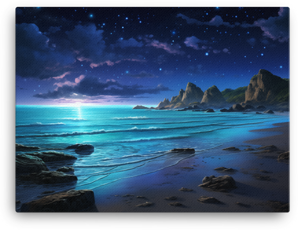 Starry Night Over the Coastal Shore Canvas wall art