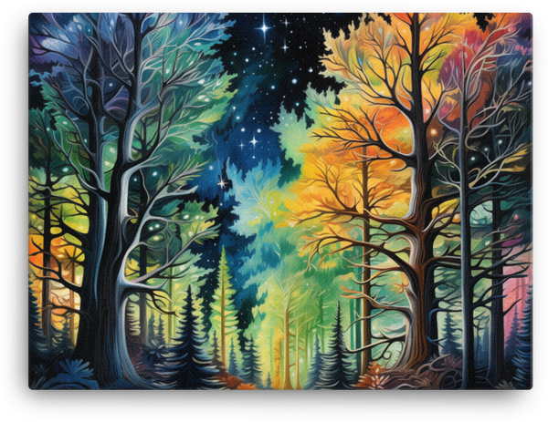 Starry Night Over the Four Seasons Forest Canvas wall art