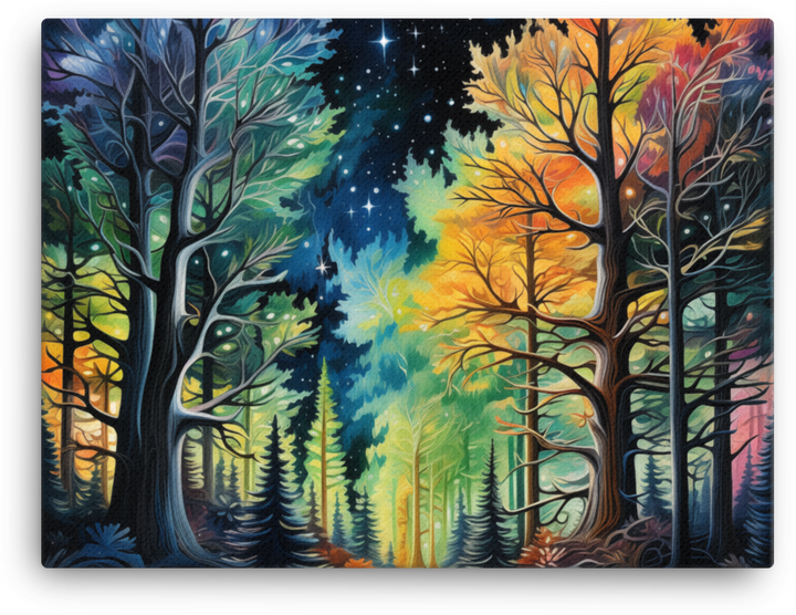 Starry Night Over the Four Seasons Forest Canvas wall art