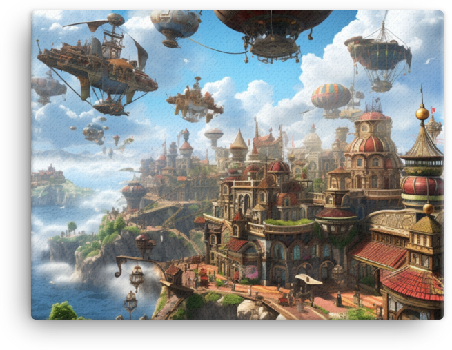 Steampunk Aerial City Canvas