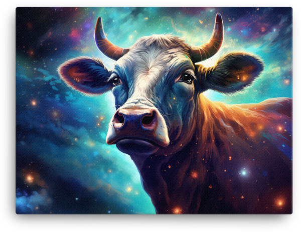 Stellar Pastures Cow Canvas Wall Art