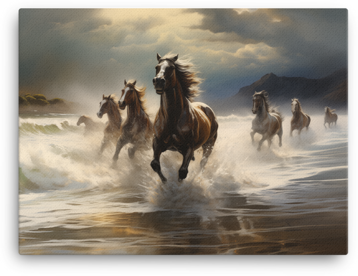 Stormy Shores Herd Horse Canvas Wall Art