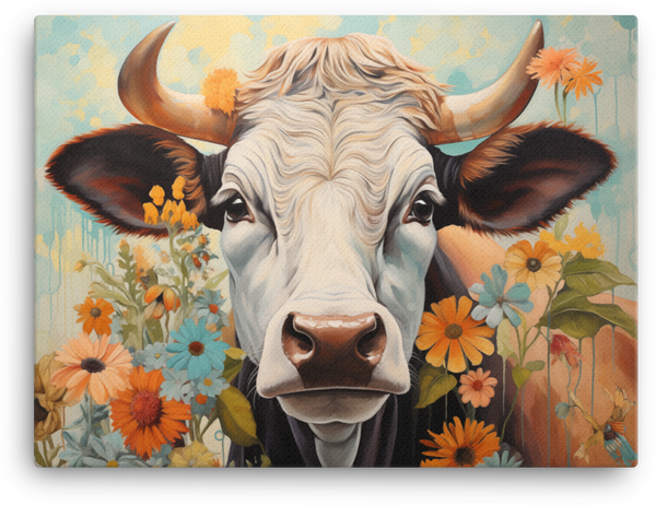 Summer Meadow Cow Canvas Wall Art