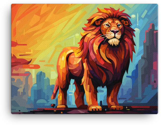 Sunset City Lion Sovereign Canvas Wall Art