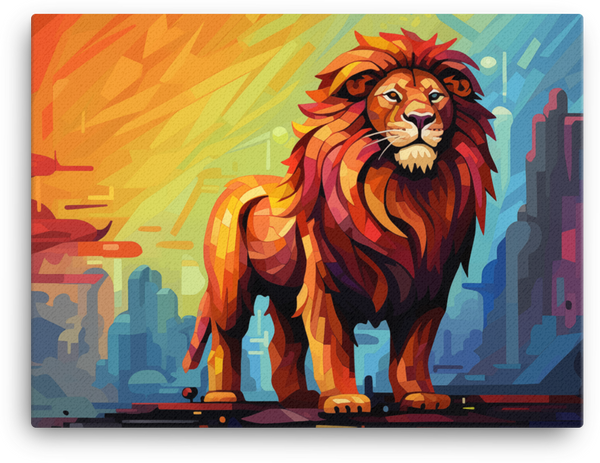 Sunset City Lion Sovereign Canvas Wall Art