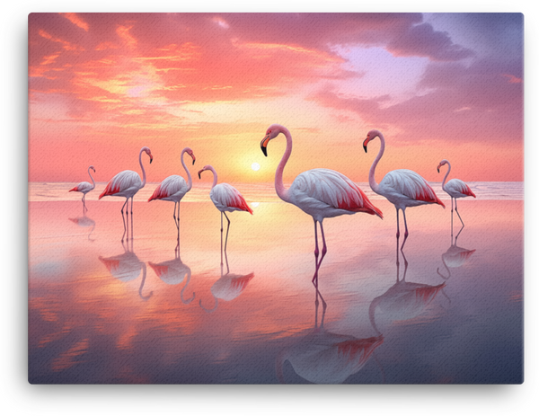Sunset Flamingo Reflections Canvas Wall Art