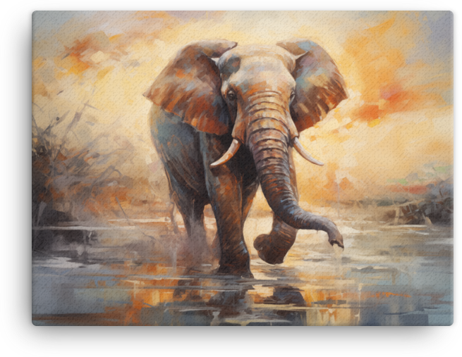 Sunset Reflection Elephant Canvas Wall Art