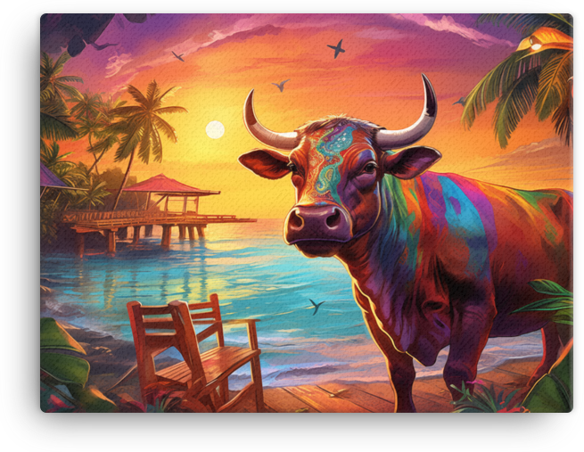 Sunset Serenade Cow Canvas Wall Art