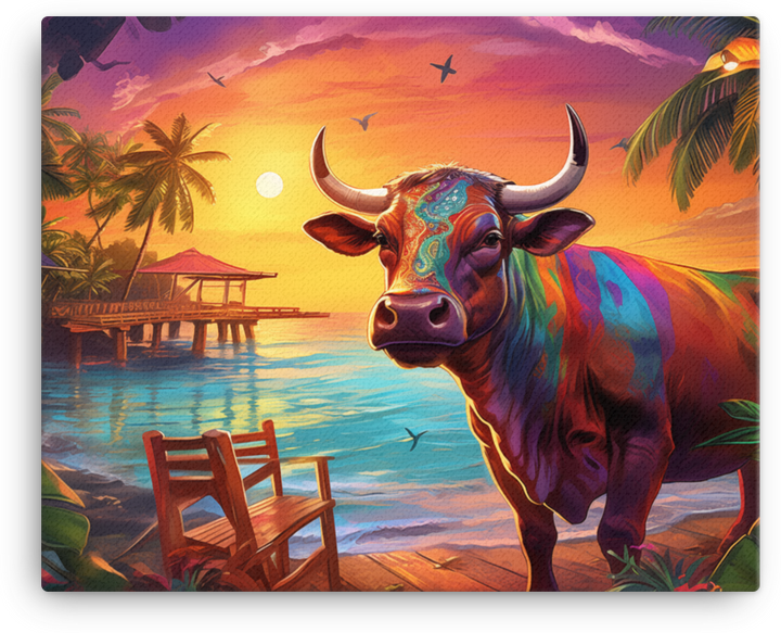 Sunset Serenade Cow Canvas Wall Art