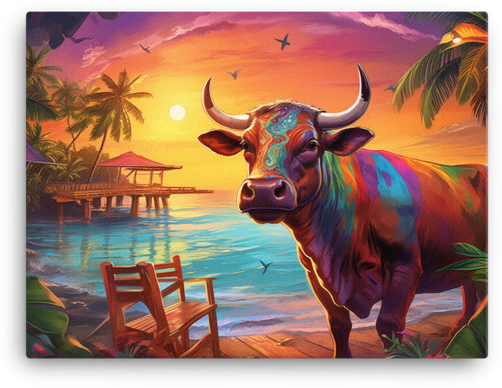 Sunset Serenade Cow Canvas Wall Art