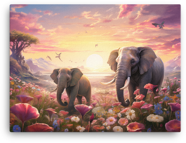 Sunset Serenade Elephants Canvas Wall Art