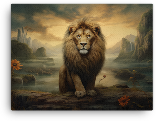 Sunset Serenity Lion Canvas Wall Art