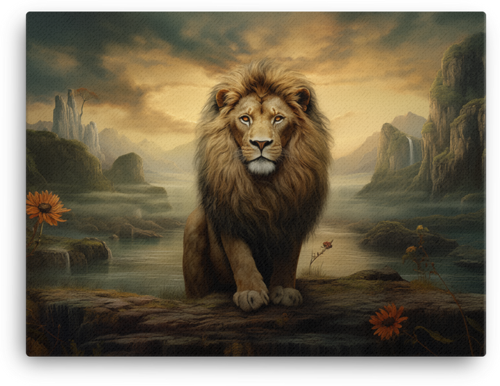 Sunset Serenity Lion Canvas Wall Art