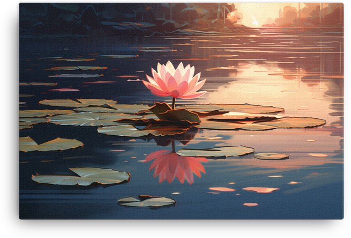Sunset Serenity Lotus Reflection Canvas Wall Art wall art