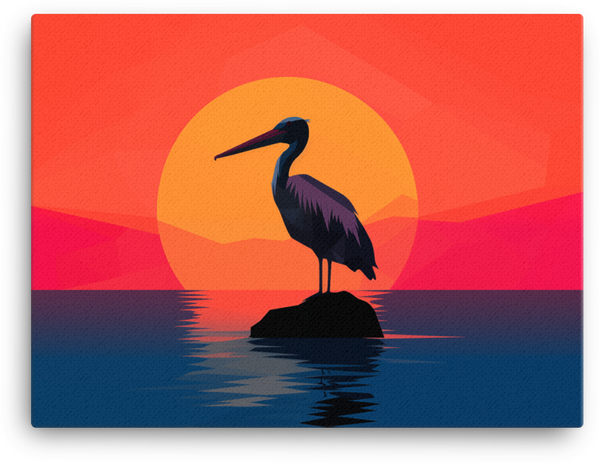 Sunset Solitude Heron Canvas Wall Art
