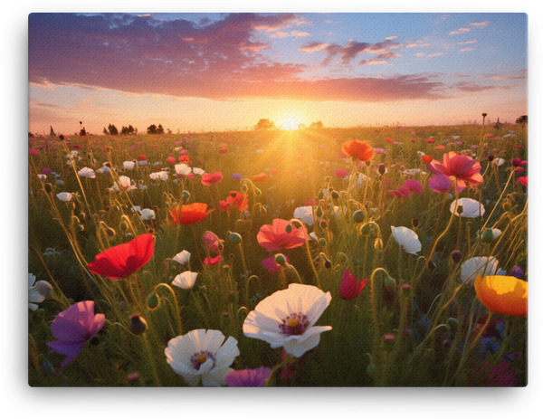 Sunset Splendor over Wildflower Fields Canvas Wall Art wall art