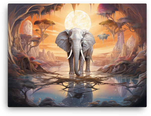 Surreal Lunar Landscape Elephant Canvas Wall Art