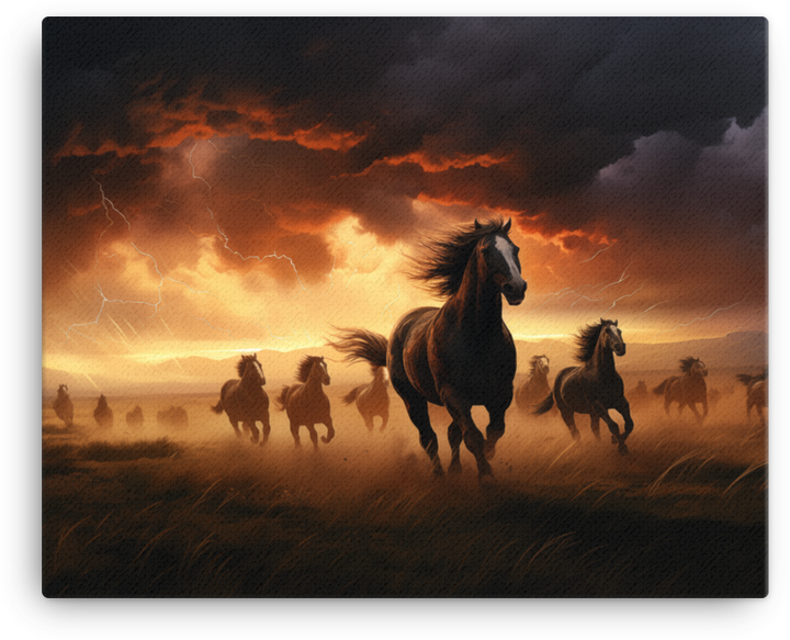 Thundering Herd at Dusk Horse Canvas Wall Art