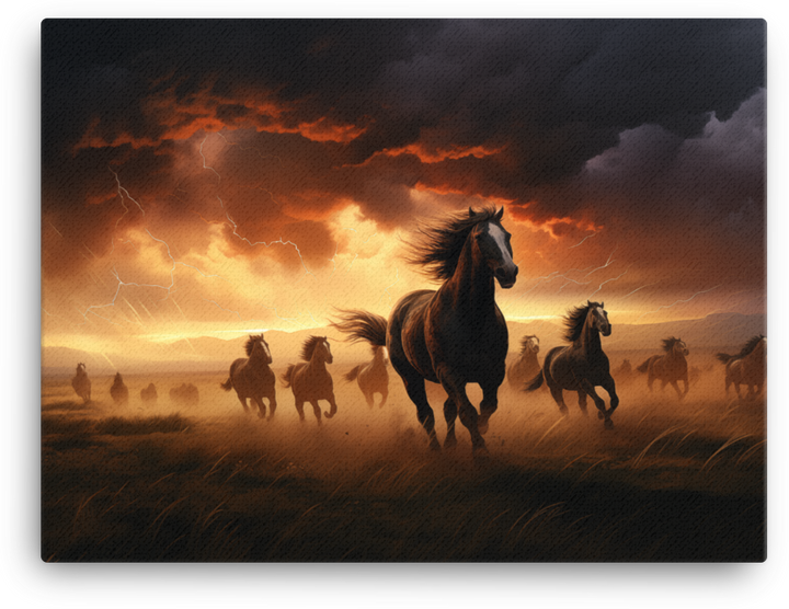 Thundering Herd at Dusk Horse Canvas Wall Art