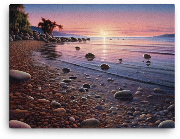 Tranquil Coastal Sunset and Pebble Beach Canvas wall art