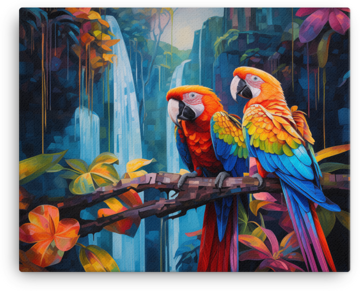 Tropical Macaws in Rainforest Oasis Canvas