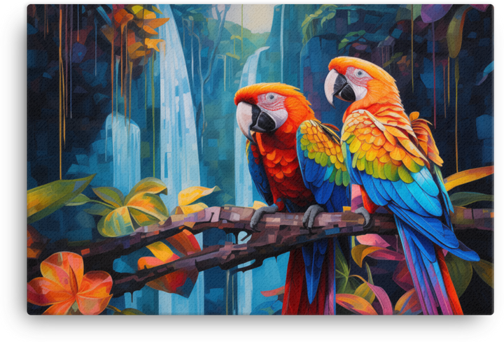 Tropical Macaws in Rainforest Oasis Canvas