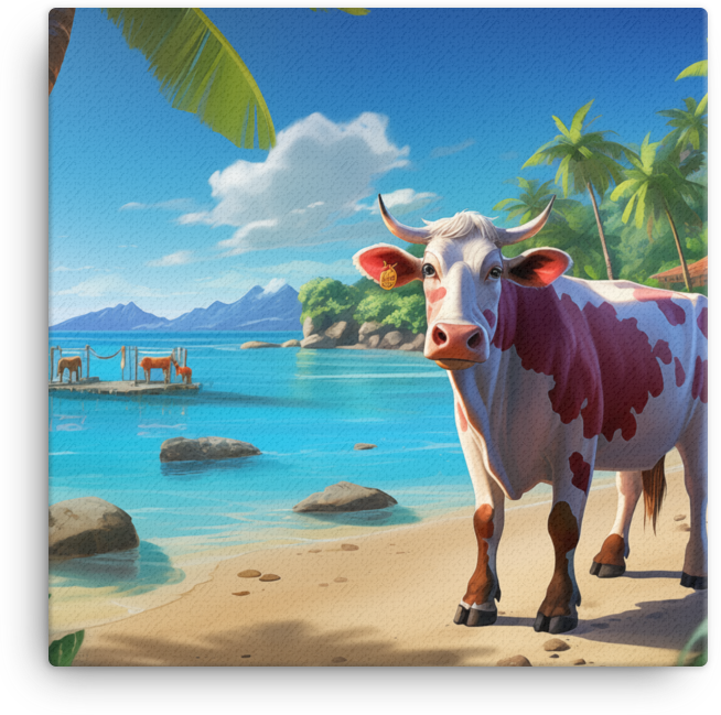 Tropical Paradise Cow Canvas Wall Art