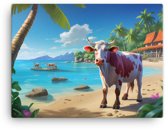 Tropical Paradise Cow Canvas Wall Art