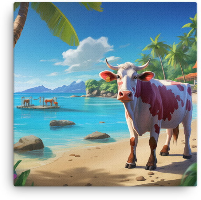 Tropical Paradise Cow Canvas Wall Art