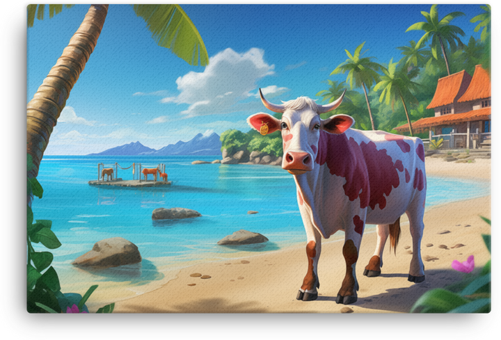 Tropical Paradise Cow Canvas Wall Art