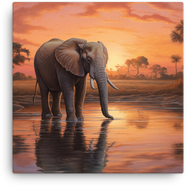 Twilight Oasis Elephant Canvas Wall Art