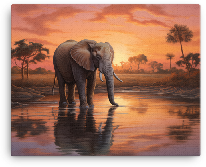 Twilight Oasis Elephant Canvas Wall Art