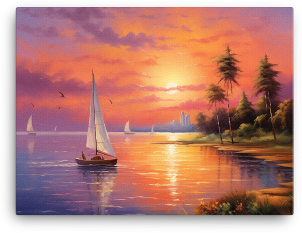 Twilight Sailing by the Coastal City Canvas wall art