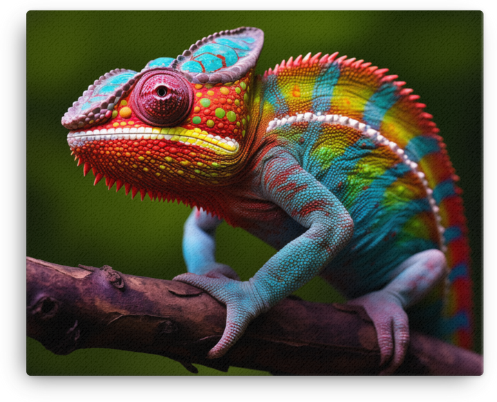 Vibrant Chameleon on Branch Canvas