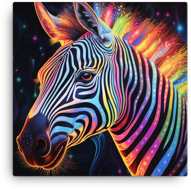 Vibrant Cosmic Zebra Portrait Canvas